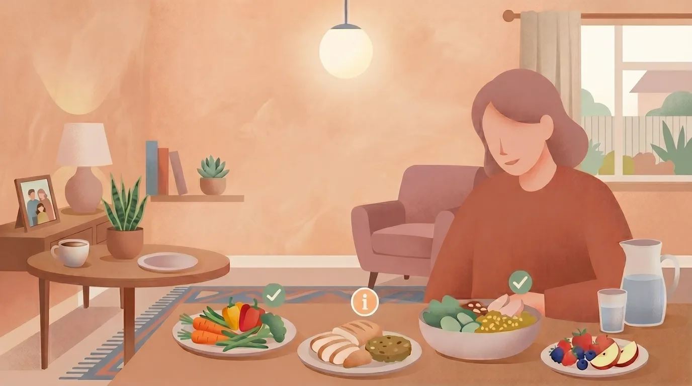 Illustration of a person feeling relaxed and clear about their food